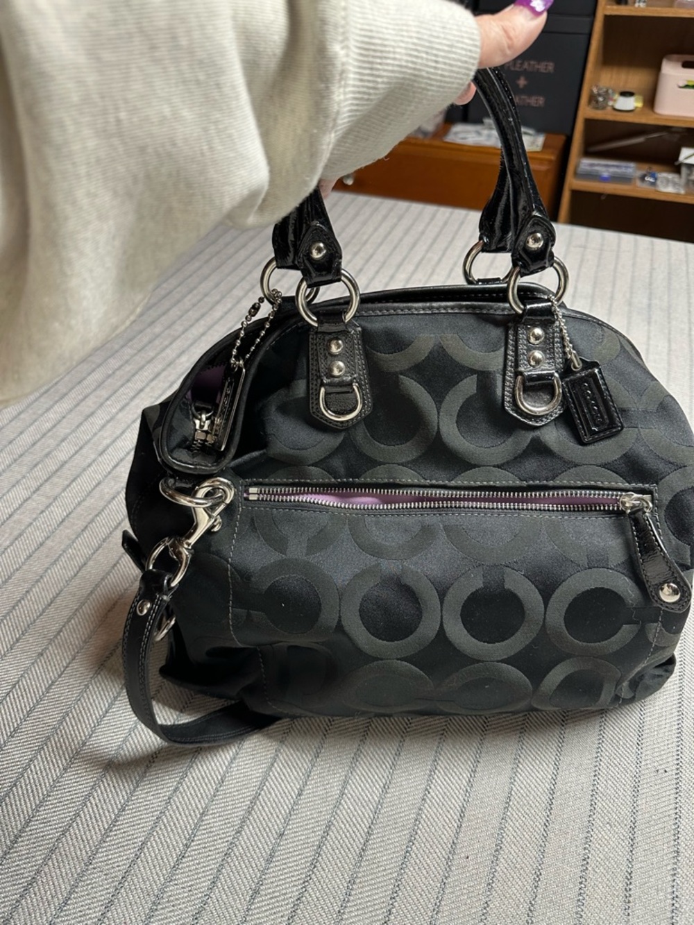 Coach Black Signature Tote with Removable Shoulder Strap - Picture 4 of 5